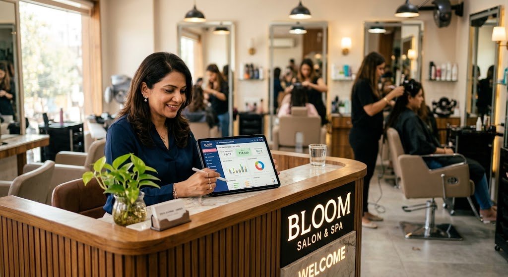 Salon software dashboard with today's sales and appointments
